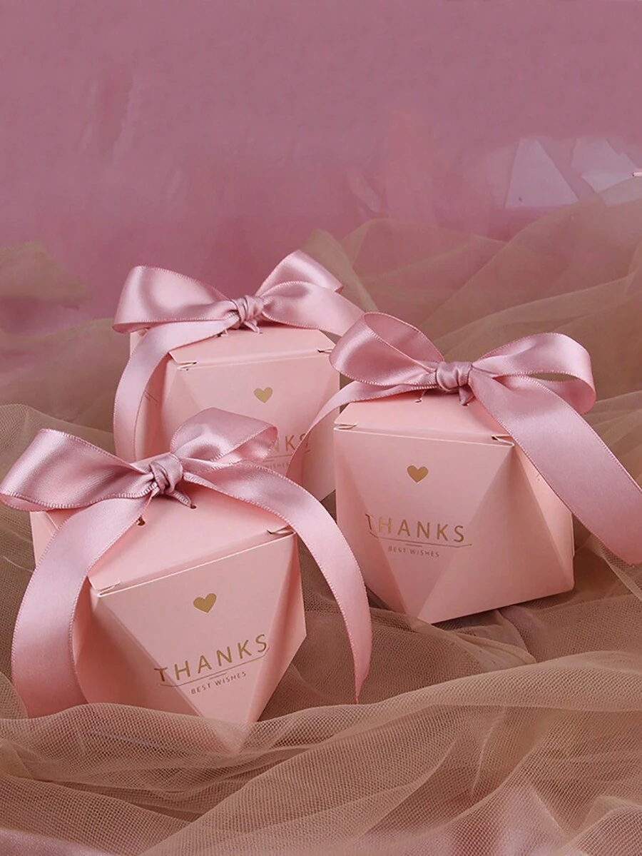 12pcs/Set Rose Pink Bowknot With Ribbon Thank You Gift Boxes,Candy Boxes For Party Wedding Favors - Pink - View 1