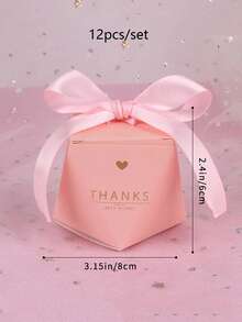 12pcs/Set Rose Pink Bowknot With Ribbon Thank You Gift Boxes,Candy Boxes For Party Wedding Favors - Pink - View 3