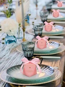 12pcs/Set Rose Pink Bowknot With Ribbon Thank You Gift Boxes,Candy Boxes For Party Wedding Favors - Pink - View 7
