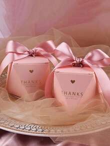 12pcs/Set Rose Pink Bowknot With Ribbon Thank You Gift Boxes,Candy Boxes For Party Wedding Favors - Pink - View 5