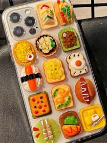 可爱3D金属蝴蝶结手机壳，兼容 16/15/14/13/12/11 Pro Max Plus，奢华环氧树脂闪粉外壳，新款时尚日韩少女风透明软壳 - 食物 - 查看 5