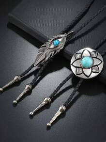 1 pieza Corbata de bolo punk estilo vintage con colgante de metal con plumas, accesorio de disfraz de vaquero occidental, colgante de cordón trenzado para hombres, niños y niñas