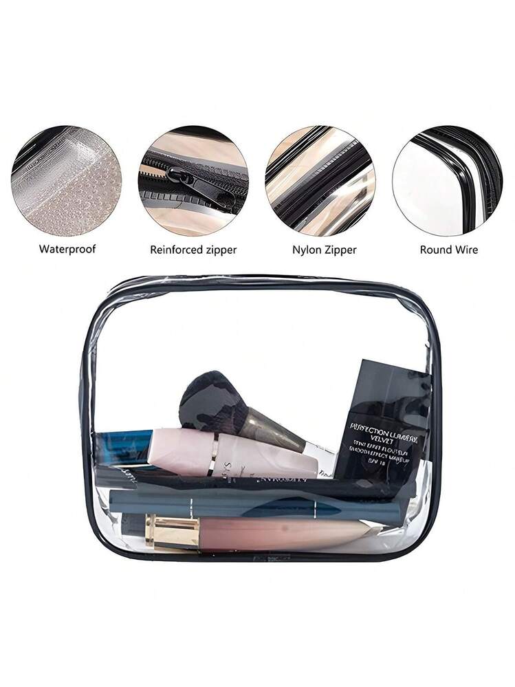 SAOQI Sacchetti di trucco trasparenti, borse cosmetiche impermeabili per donna borsa da toilette da viaggio borsa trasparente per trucco con cerniera custodia trasparente per trucco per viaggi, Nero