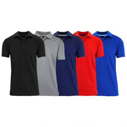 5-Pack Men's Short Sleeve Moisture Wicking Performance Polo Shirts