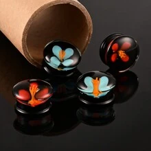 2入組藍色花卉玻璃耳塞擴張器擴張器隧道擴大器時尚朋克耳環雙弧形穿孔身體飾品 - round - 查看 5