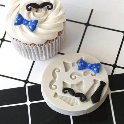 1 cái/2 cái/5 cái Khuôn bánh hình ria mép và nơ bằng silicon, dùng để làm fondant, sô cô la, trang trí bánh