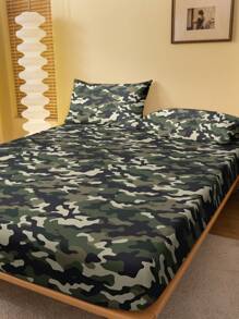 1入 Camouflage 綠色圖案印花刷毛床單，臥室印花床罩，床上用品（不含枕套） - 彩色 - 查看 3