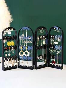 1pc Foldable Earring Holder Jewelry Rack For Stud, Dangle, Hoop, Clip-On Earrings, Necklaces Display Stand For Store, Home, Show, Clear Acrylic - Black - View 5