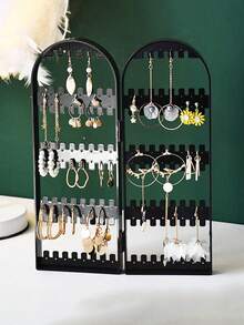 1pc Foldable Earring Holder Jewelry Rack For Stud, Dangle, Hoop, Clip-On Earrings, Necklaces Display Stand For Store, Home, Show, Clear Acrylic - Black - View 6