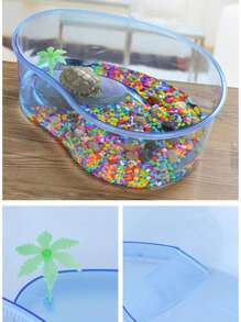 1pc Plastic Sun Deck Turtle Tank, Turtle Terrarium, Suitable For Year-Round Turtle Keeping - Blue - View 2