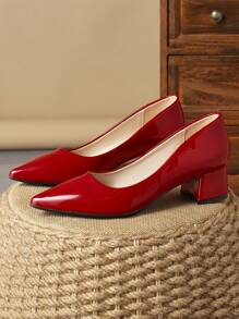 MonaNise Zapatos de tacón con puntera puntiaguda y bajo empeine con estampado de piedras para mujer, en colores verde, azul, albaricoque, para viajes, compras, exteriores, rojo, amarillo, vintage, casual, versátil, sofisticado, negro - Rojo - Ver 5