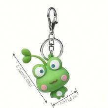 1pc Unisex Cute 3D Silicone Bean Sprout Frog Keychain, Creative Couple Bear, Duck, Rabbit Bag Decoration, Car Key Chain Pendant - Best Gift For Friends At Parties - Multicolor - View 2