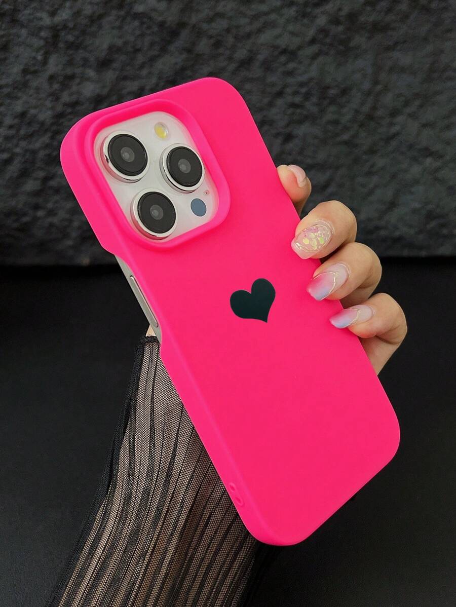 情人节 1 件心形硅胶保护手机壳适用于 iPhone 11 12 13 14 15 16 Pro Max,软壳 - 玫紅色 - 查看 1