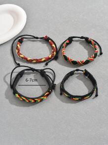 4 件装波西米亚风复古编织绳多层彩虹彩色元素时尚男女通用皮革手链套装 - 彩色 - 查看 5