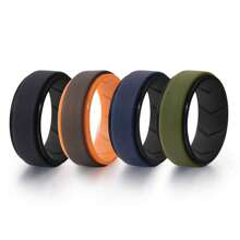 4枚装男士硅胶戒指，舒适贴合，8毫米宽橡胶婚戒，防汗运动戒指，适合健身房、锻炼、旅行和户外活动 - 彩色 - 查看 15