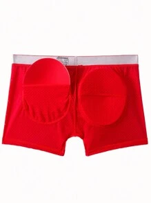 JOCKMAIL 1 pieza Bóxer largo de mailla para hombres con relleno de esponja para levantar glúteos y simular nalgas, estilo Square-Cut - Rojo - Ver 6
