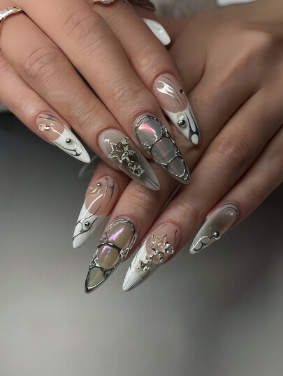 24 قطعة من الراين ستون الأوروبي والأمريكي عالي الجودة للأظافر البالية + 1 قطعة من الغراء الجيلي + 1 شريط فرك أظافر صناعية، مستلزمات الأظافر