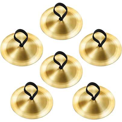 6pcs Belly Dance Finger Cymbals Zills Instrument, Dance Finger Jewelry For Performances And Parties (Brass, Golden) Halloween