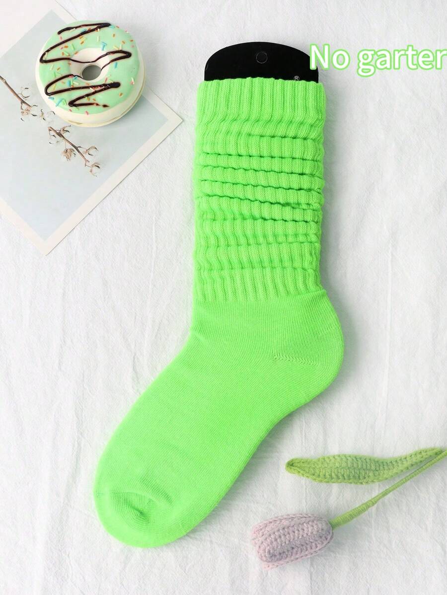 1双女士韩版圆点袜，休闲百搭，适合春夏季，洛丽塔时尚，简约，适合所有季节，纯色过膝袜（不含袜板），秋季 - 薄荷綠 - 查看 1