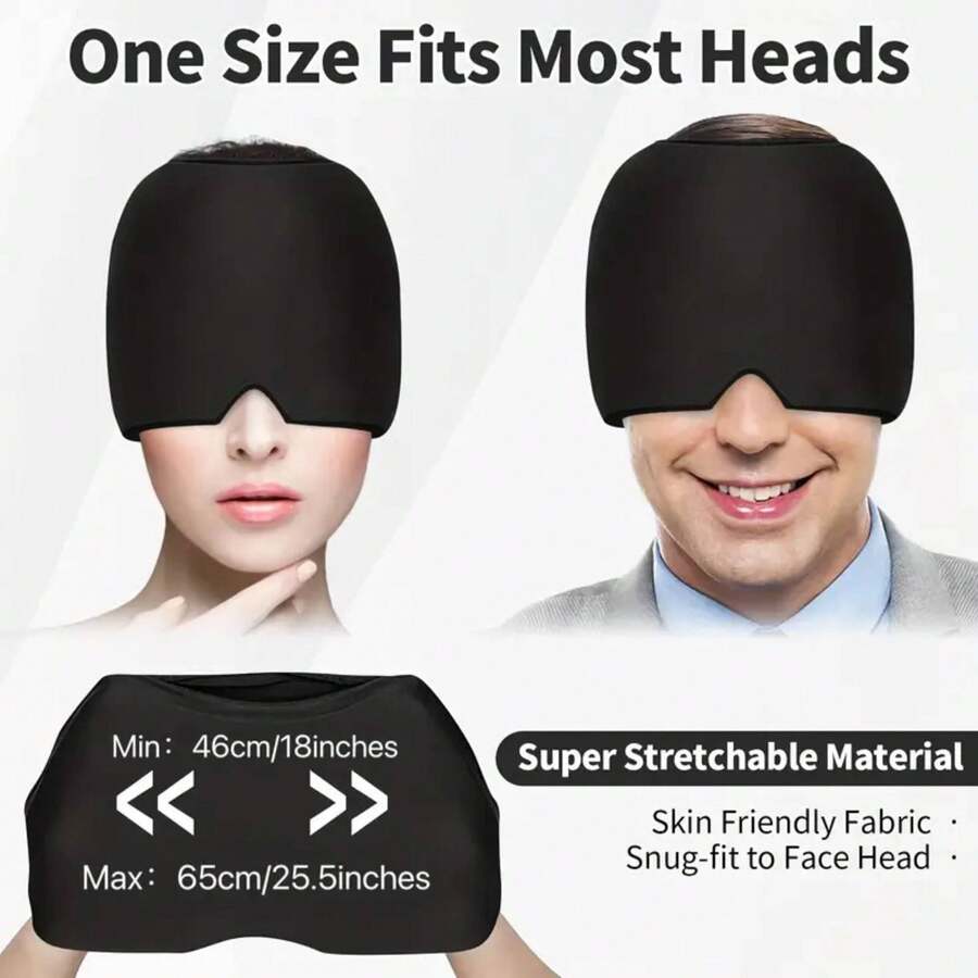 1入組冰涼膠冰袋帽-頭部和眼部物理降溫帽子，降低頭痛和偏頭痛，配眼罩，熱冷理療頭盔，冷卻帽 - 黑色 - 查看 1