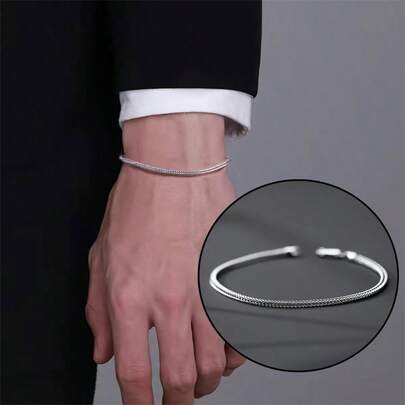 1pc Fashionable Stainless Steel Fox Tail Design Thin Bracelet For Men, Minimalist Casual Wear And Office Accessory Fathers Day Gift School Jewelry Men Y2k Accessories Goth Chains Jeans Accessories Gothic Jewellery Back To School Street Halloween Accessories Punk