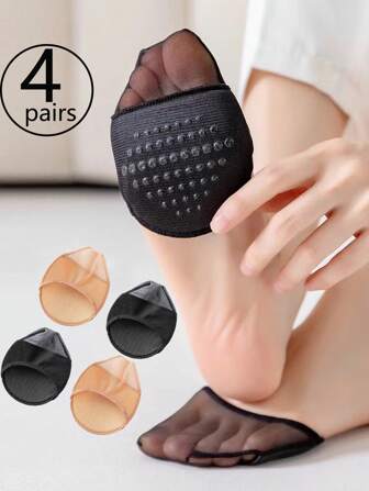4 Pairs/Set Invisible Socks With Forefoot Cushion And Half-Sole Cushion For Women, Anti-Slip Thin Lace Sole Cover
