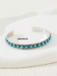 1 Piece Western Turquoise Antique Bangle Bracelet - Multicolor - View 3