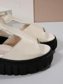 Women's Fashionable Wedge Heel Thick-Soled Casual Peep-Toe Sandals With Hook And Loop