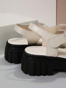 Women's Fashionable Wedge Heel Thick-Soled Casual Peep-Toe Sandals With Hook And Loop