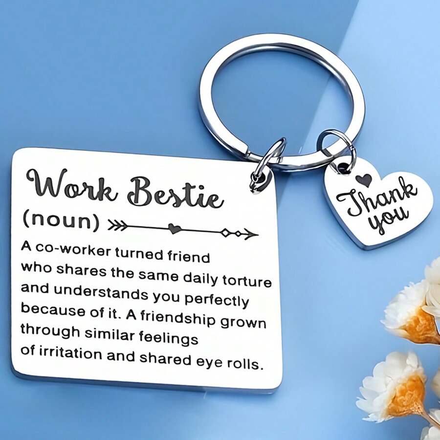 1pc 'Work BFF' Definition Keychain, Stainless Steel Novelty Keyring
