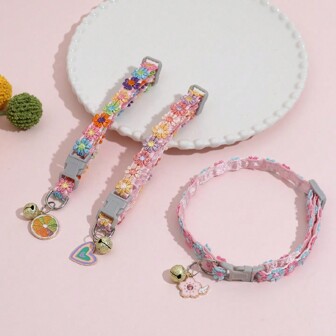 1 pieza de collar para gato y perro con bordado floral colorido y campana, un exquisito accesorio de joyería para gato y cachorro