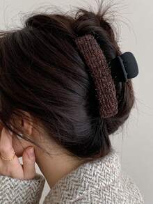1入韓國風格絨布女士髮飾，適用於濃密髮型的大型髮夾，適用於秋冬每天穿著的上髻髮型 - 彩色 - 查看 1