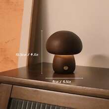 Lámpara de mesa USB con interruptor táctil de luz nocturna de setas de madera, de nogal y madera de haya cálida y atenuable, ideal para habitación o mesilla de noche