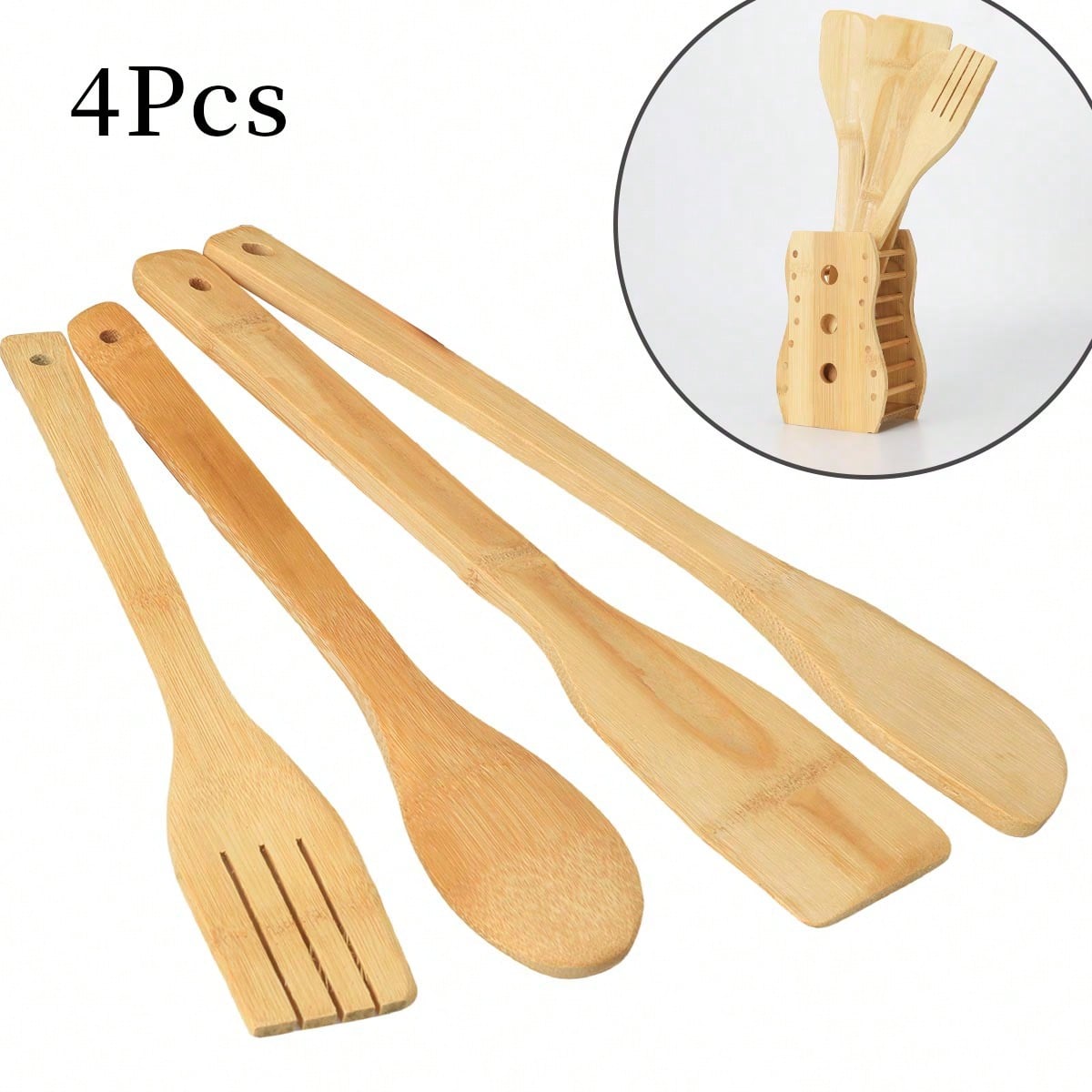 Ensemble de 4 piÃ¨ces, ensemble d'ustensiles de cuisine en bambou, cuillÃ¨res en bambou pour ensemble de cuisine, ustensiles de cuisine en bois,