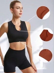 3 Packs Seamless Sports Bras With Removable Pads Workout Tops Ribbed Crop Tank Tops Wide Straps Racerback Non Wired Comfort Tank Top Set - Multicolor - View 3