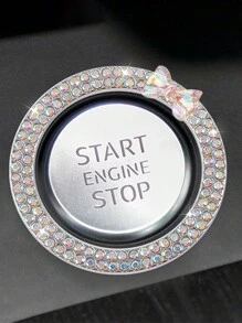 1pc One Click Start Decorative Ring Car Double Row Bow Crystal Ignition Ring Ignition Switch Button Decoration Car Interior Decoration - Multicolor - View 10