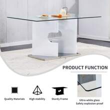 Juego de mesa de comedor de vidrio de 63" para 6 personas, muebles - Mesa Blanca y 6 Sillas Blancas - Ver 3