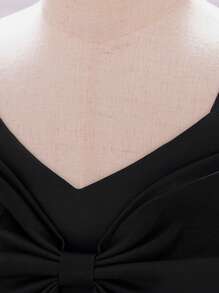 女婴纯色缎面网纱无袖蓬蓬裙，配大蝴蝶结，优雅大方，适合生日派对，不含头饰 - 黑色 - 查看 5