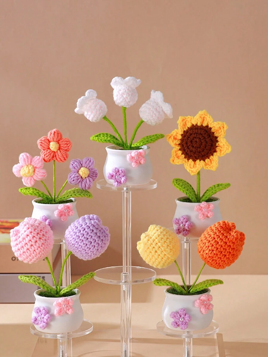 Bolicedar [Sản phẩm được chọn] Hoa nhân tạo dệt kim đã hoàn thiện Hoa dệt tay Mô phỏng thủ công Sợi hoa móc Trang trí hoa hướng dương, Đồ trang trí hoa hồng nhiều màu, Đồ trang trí bàn hoa huệ hạnh phúc của thung lũng. Thích hợp để sưu tầm và trang trí máy tính để bàn, quà tặng ngày lễ ý nghĩa, quà tặng thủ công độc đáo, đồ thủ công, băng dính hai mặt miễn phí - ưa thích - Xem 1