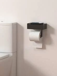 1pc Bathroom Toilet Paper Holder With Shelf, Mobile Phone Storage Rack, Wall-Mounted Tissue Dispenser, Modern Design, Suitable For Home Or Hotel Use, Bathroom Accessory