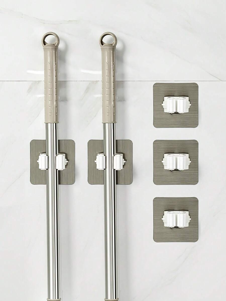 3入組掛壁式隨機色收納支架,塑膠多功能拖把收納架