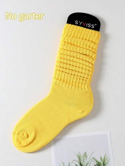 1pair Women's Japanese And Korean Style Spring/Summer Cute Pile Socks Preppy Style Lolita Simple Sports Solid Knee-High Socks (Without Sock Board), Fall