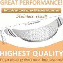 1Pc Pot Strainer With Handle Stainless Steel Colander Pasta Drainer Pan Pot Strainer With Recessed Hand Grips Suitable For Kitchen Pots And Pans Different Sizes Up To 10 Inches - Silver - View 2