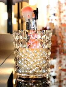 1入組桌上儲物盒，適用於化妝刷、鉛筆、面膜(不含人造珍珠)、浴室用品、文具、指甲工具、香水、指甲油和化妝品儲物使用，亦可作為眉筆儲物盒，刷子盒、眼線筆及眉筆展示盒，化妝袋和儲物盒 - 彩色 - 查看 2