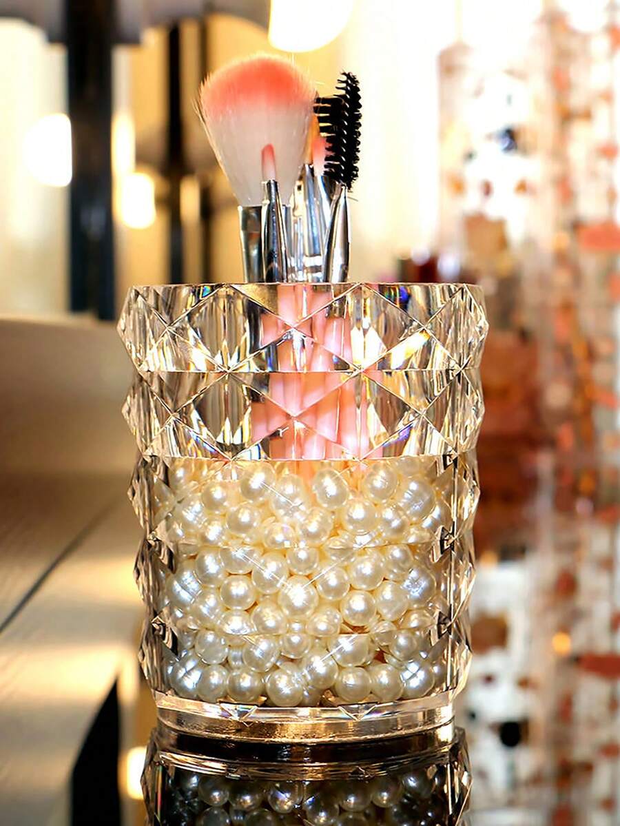 1入組桌上儲物盒，適用於化妝刷、鉛筆、面膜(不含人造珍珠)、浴室用品、文具、指甲工具、香水、指甲油和化妝品儲物使用，亦可作為眉筆儲物盒，刷子盒、眼線筆及眉筆展示盒，化妝袋和儲物盒