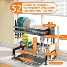 1pc Double-layer Kitchen Sink Storage Rack, Kitchen Dish Rack, Kitchen Storage Rack, Painted Carbon Steel Material, Beautiful And Elegant Kitchen Utensil Storage Holder, Kitchen Accessories - Black - View 2