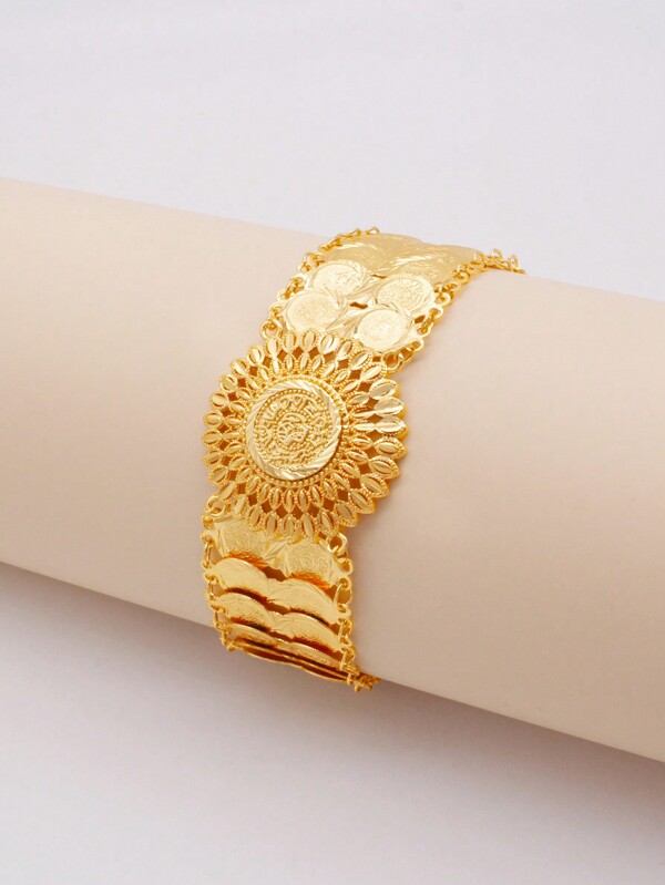 Braceletes e Pulseiras com Moedas Folheadas a Ouro para Mulheres e Homens, Pulseira de Moedas de Dinheiro Joia Presentes Africanos