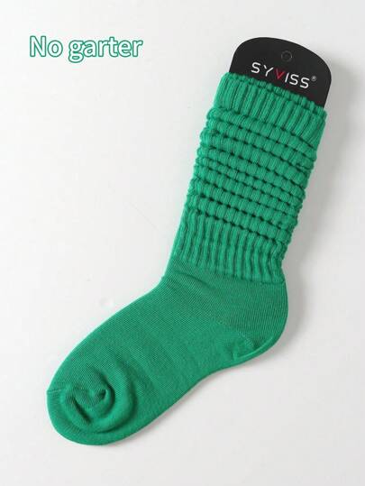 1pair Women's Spring/Summer Korean Style Casual Lolita Sport Socks, Solid Color Over-The-Knee Stockings (Excluding Sock Board), Fall