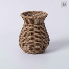 Jarrón de ratán tejido a mano, jarrón de flores de estilo rústico para decoración de escritorio interior - Multicolor - Ver 5