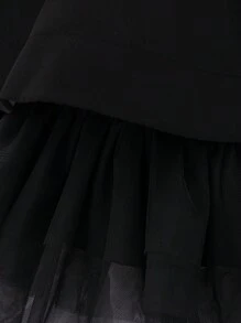 女婴纯色缎面网纱无袖蓬蓬裙，配大蝴蝶结，优雅大方，适合生日派对，不含头饰 - 黑色 - 查看 7